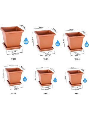 VK04 Villa Kare Saksı No:4 Tabaklı 40 Cm, 32 Litre Antrasit