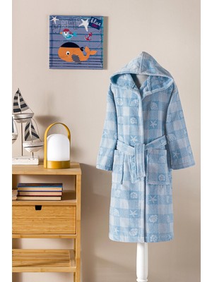 Özdilek Shell Plaid Kapüşonlu Kadife Çocuk Bornozu 5/6 Yaş