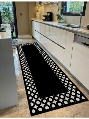 Ardizayn Point Black - (SİYAH), Kaymaz Taban, 80x200 cm Mutfak Halısı