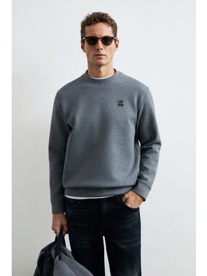 Lufian Grand 112030192 Erkek Gri Bisiklet Yaka Sweatshirt