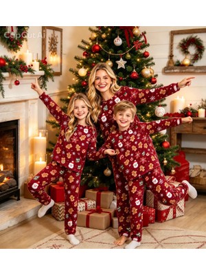 NiCe İç Giyim Anne Kız Yılbaşı Temalı Uyumlu Pijama Takımı (Ayrı Ayrı Satılır) Kurabiye Desen Bisiklet Yaka Konforlu, Şık ve Sıcak Tutan Thermal Ultra Soft