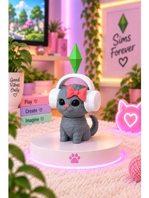 EVORADECO Viral Plumbob Kristalli Sims Forever Sallanan Kafalı Kulaklıklı Kedi Dans Eden Kedi Masaüstü Dekorasyon