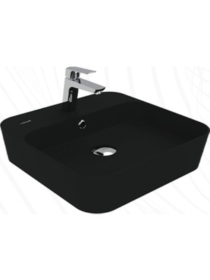 Creavit Loop Kare Masa Üstü Ince Çanak Lavabo 45 cm Extra Kömür Karası