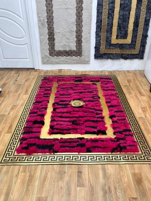 Sancak Deri Halı Modern Gold Varaklı Pembe ve Siyah Toskana Halı
