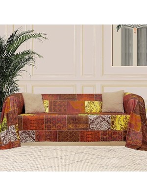 Concept Softmicro Koltuk Örtüsü | Çekyat Örtüsü | Koltuk Şalı | Etnik Desenli Boho Patchwork Kaymaz | Kiremit 180X220 cm