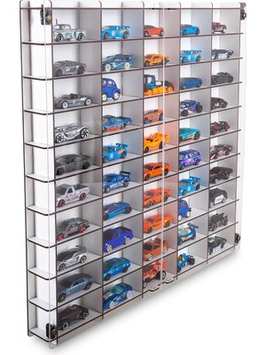 Ahes Kapaklı 1/64 Ölçek 50ARAÇ Hotwheels Matchbox Metal Araç Uyumlu Model Oyuncak Araba Rafı-Beyaz