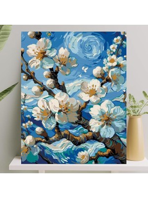 Ahes Hobi Sanat Sayılarla Boyama Tuval Seti Fırça Boya Dahil (Çıtalı) 40X50 cm - Bahar Dalı