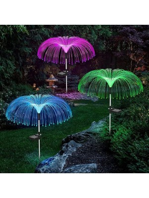 Ahes Solar Bahçe Lambası 2 Adet, 85 cm Rgb Renk Değiştiren Solar Çim Lambası, Fiber Optik Dekoratif Dış Mekan Aydınlatma, Otomatik Açma Kapama | S51