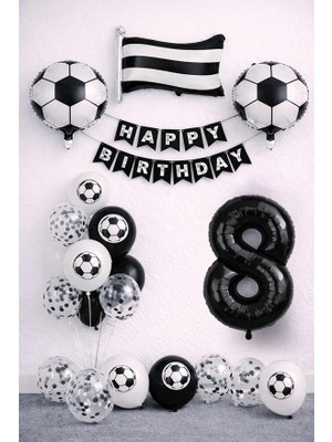 Ahes Beyaz 8 Yaş Futbol Temalı Doğum Günü Balon Seti