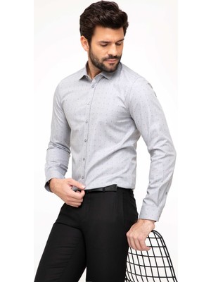 Cacharel Gri Slim Fit Uzun Kollu Gömlek