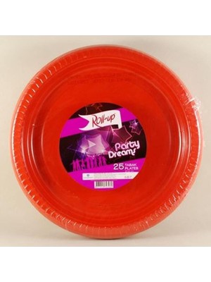 Ahes Rainbow Plastik Kırmızı Renkli Parti Tabak 25 Li Yuvarlak 22 cm