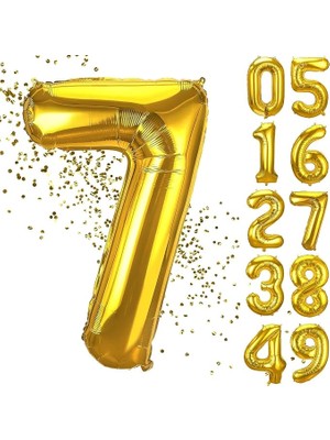 Ahes 7 Yaş Doğum Günü Rakamlı Balon Yaş Günü Gold Renk Uçan Balon 102 cm Doğum Günü ve Parti Dekorasyonu Büyük Boy Folyo Balon 40 Inç - 102 cm Doğum Günü Dekorasyonu Balon Yaş Sayı Helyum Balon 7 Rakamı