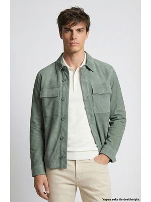 Network Limited Washed Suede Leather Green Jacket