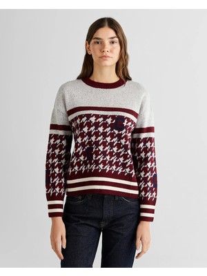 Gant Kadın Bordo Relaxed Fit Bisiklet Yaka Logolu Kazak