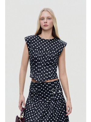 Ganni Gannı Black Polka Dot Sleeveless Blouse