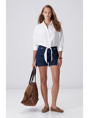 Network Indigo Cep Detaylı Denim Şort
