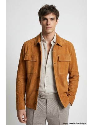Network Limited Washed Suede Leather Saffron Jacket
