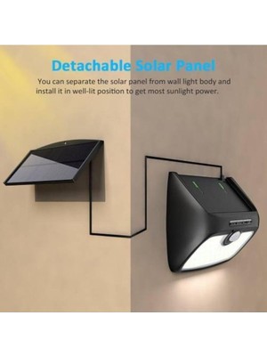 Ahes Solar Panel, 48 Led, Hareket Sensörlü, IP65 Su Geçirmez, Güneş Enerjili Dış Mekan Lambası, Siyah