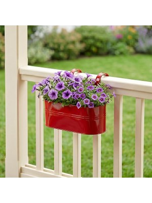Ahes Metal Elips Saksı - Sökülebilir Askılı Balkon Saksılık ve Çiçeklik 7 Litre (Kırmızı)