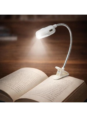 Ahes Kitap Okuma Işığı Yaylı Pilli Ledli Lambası Beyaz Renk