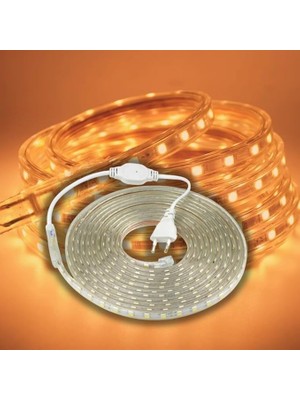 Ahes Şerit LED Dış Ortam, Bahçe, Açık Alan Aydınlatma 220V Fişli SB-6539 (Amber, 20 Metre)