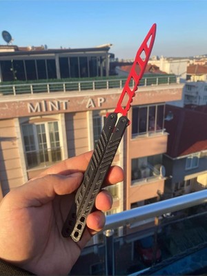 Ahes Antrenman Bıçağı Özel Motifli Plastik Siyah Kırmızı Butterfly Knife Plastik 1 Adet, WQEV32
