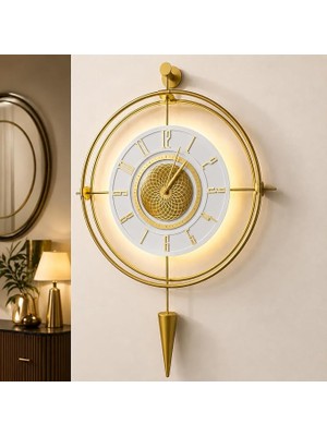 Ahes Aksesuar (Gold-Büyük Boy) - Gold Beyaz Lavinya - Kırılmaz Kadranlı Metal Duvar Saati Goldbeyaz 50 x 90