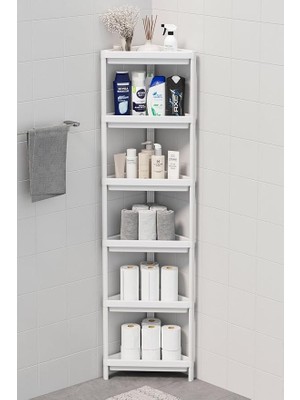 Ahes Life 6 Katlı Üçgen Plastik Beyaz Banyo Mutfak Rafı MIT1233