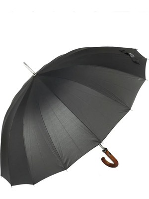 Maison Luré Erkek Baston Şemsiye Siyah Desen Ahşap Saplı 16 Çelik Telli