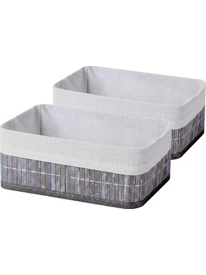 Ahes Bambu Çok Amaçlı Saklama Kutusu Düzenleyici Büyük Boy Organizer, Dekoratif Bambu Düzenleyici Gri (33X23X12CM) (2 Adet)