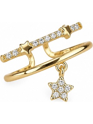 Nes Design Yıldız Sallantılı Taşlı Gold Serçe Parmak Yüzüğü