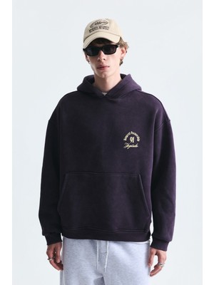 Vamos Boxy Fit Yazılı Kapüşonlu Sweatshirt