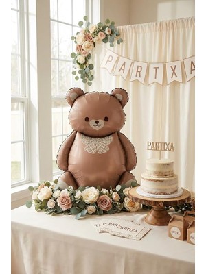 Ahes Krem Fiyonklu Kahverengi Ayıcık Folyo Balon | Doğum Günü Baby Shower Ayıcık Temalı Parti Süsleme Dekorasyon Balonu