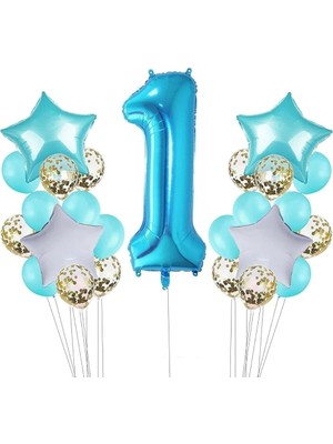 Ahes 1 Yaş Doğum Günü Balon Seti, Mavi
