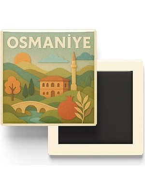 Ahes - Memleket Temalı - Paper Cut Art - Baskılı Buzdolap Magneti Kare - 9x9 cm