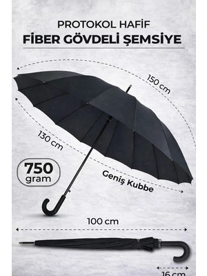 Maison Luré 16 Telli Hafif Fiber Gövdeli Rüzgara Dayanıklı Su Itici Baston Şemsiye