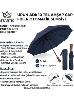 Maison Luré 10 Tel Ahşap Sap Fiber Otomatik Şemsiye