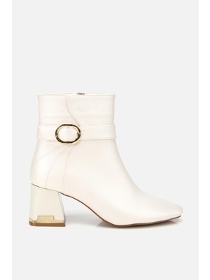 Yaya By Hotiç Kadın Ekru Tokalı Kalın Topuklu Bot