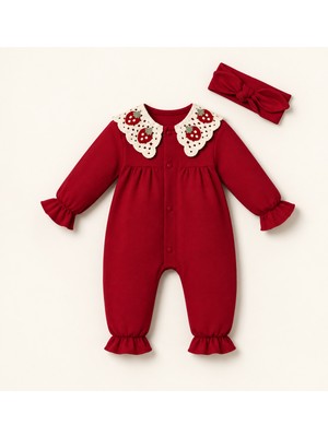 Lova Baby Kız Bebek Çilek Yakalı Tulum Takımı 0–3/3–6/6-9 Ay