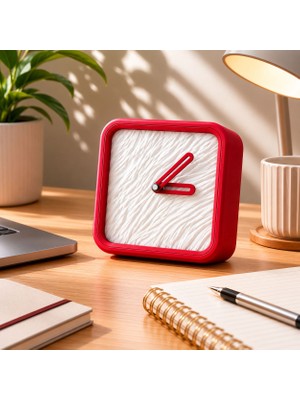 Basart Dekoratif Masa Saati 10X10 cm Modern Kare Tasarım 3D Baskı Masaüstü Saat