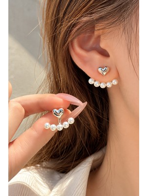 Atalya Accessory Kalp ve Inci Detaylı Kadın Küpe – Çelik Ear Jacket Kadın Küpe