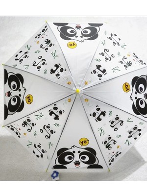 Maison Luré Çocuk Şemsiyesi Panda Desenli Şeffaf Sarı Detaylı