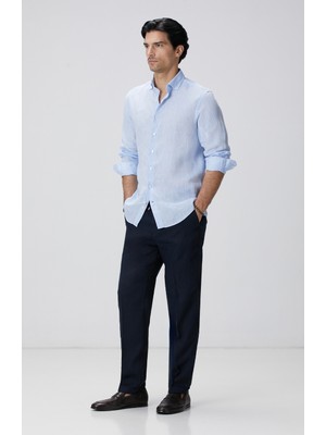 Network Slim Fit Açık Mavi Keten Gömlek Lbeden