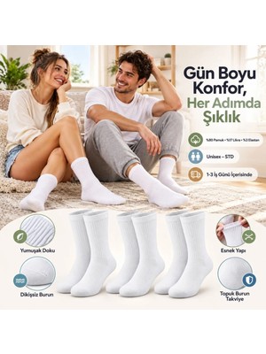Hobilinka Unisex Beyaz Soket Çorap 3'lü Set %80 Pamuk Dikişsiz Burun Takviyeli Esnek Günlük Spor Çorabı