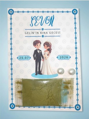 The Bıggest Impact 100 Adet Gelin Damat Tasarımlı, Inci Küpeli ve Nazar Boncuklu Kişiye Özel Dağıtmalık Kına Kartı (3-4 Gr) - Kına Gecesi Dağıtmalık