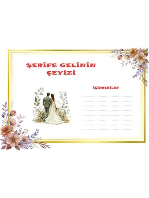 The Bıggest Impact 15 Adet Kişiye Özel Gelin Çeyizi Koli Etiketi Sticker A4–renkli Tasarım Kutu, Bohça, Koli Etiketi