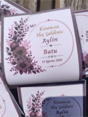 The Bıggest Impact 100 Adet Kişiselleştirilmiş , Isme Özel Soft Bordo Çiçekli Kına Hediyeliği - 200GR Lüks Kartlı ve Sızdırmaz Kına Paketi - Kına Gecesi Hatırası