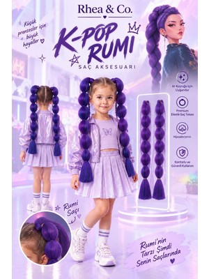 Rhea & Co. Rumi Temalı Mor Örgü Saç Tokası (2'li Set) – Pratik Lastikli Çocuk Saç Aksesuarı