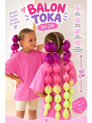Rhea & Co. Balon Toka 50 cm – 7 Boğumlu Renkli Kız Çocuk Saç Tokası (2 Adet)