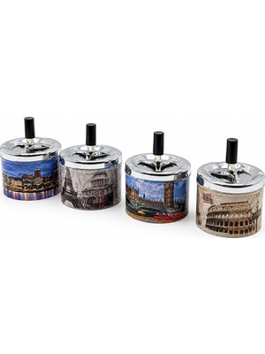 Efnaz Style 12 Adet Ashtray Yuvarlak - Basmalı Metal Küllük